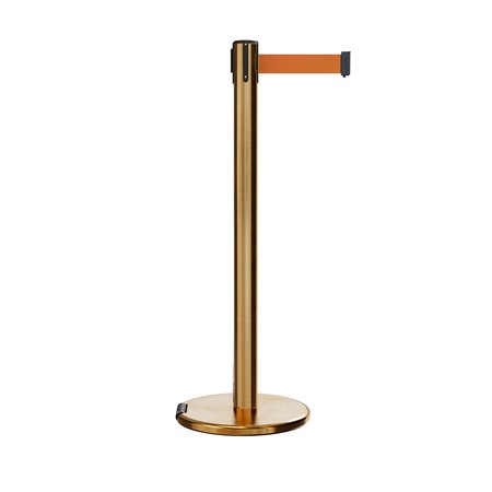 MONTOUR LINE Retractable Belt Rolling Stanchion, 2.5ft Sat.Brass Post  11ft. Orange ME630-SB-OR-110